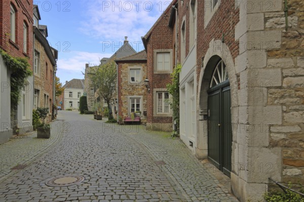 Idyllic alley with stone houses, Burggasse, Rhineland, Stolberg, North Rhine-Westphalia, Germany