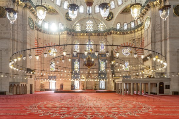 Interior of the Süleymaniye Mosque in Istanbul, Turkey