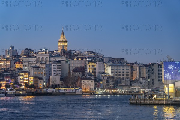 Beyoglu and the Galata Tower at dusk, Istanbul, Turkey