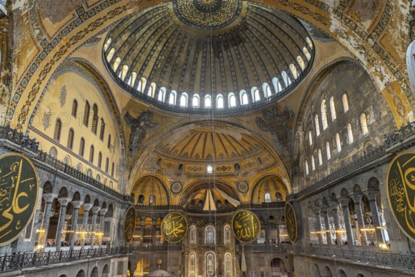 Domes in the interior of today's Hagia Sophia mosque or Church of St Sophia, former Byzantine church and museum in Istanbul, Turkey