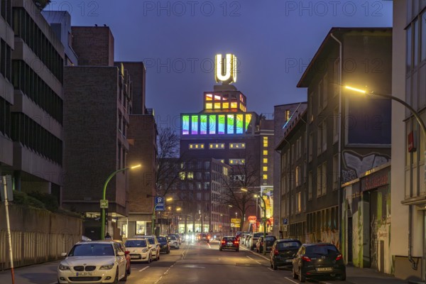 Dortmund landmark U, centre for art and creativity in the former Union Brewery at dusk, Dortmund, North Rhine-Westphalia, Germany