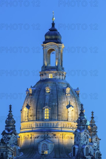 Tower of the Church of Our Lady in the Blue Hour, Dresden, Saxony, Germany