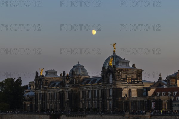 Art academy at dusk with moon, Dresden, Saxony, Germany