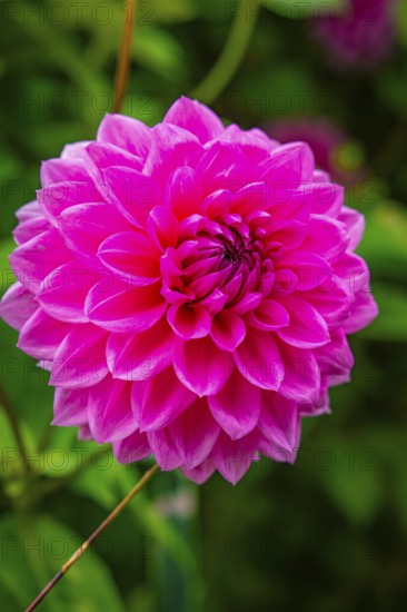 Close-up of a large pink flower with lively surroundings, Mainau flower island, Lake Constance, Germany