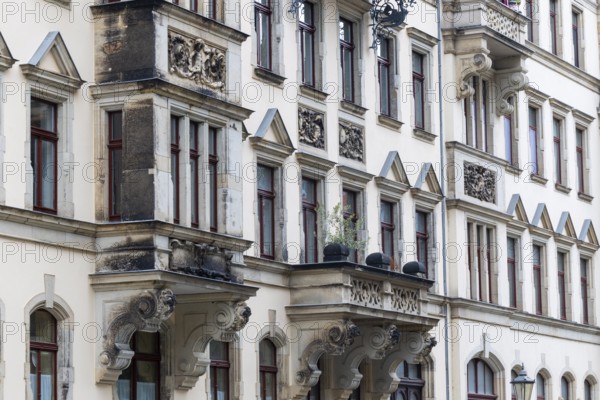 Art Nouveau facade, rows of houses, Neustadt, Dresden, Saxony, Germany