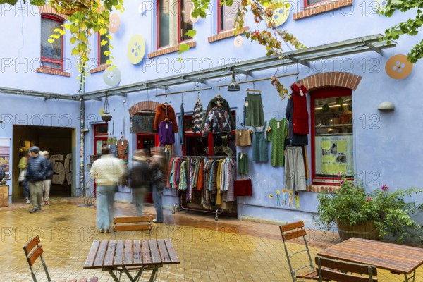 Retail in the backyard, trendy neighbourhood in Neustadt, Dresden, Saxony, Germany