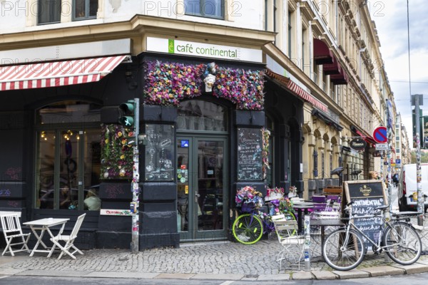 Entrance area of the Cafe Continental in the trendy Neustadt neighbourhood, Dresden, Saxony, Germany