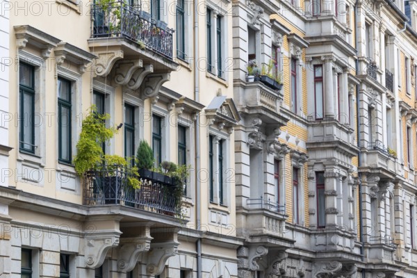 Art Nouveau facade, row of houses, Neustadt, Dresden, Saxony, Germany