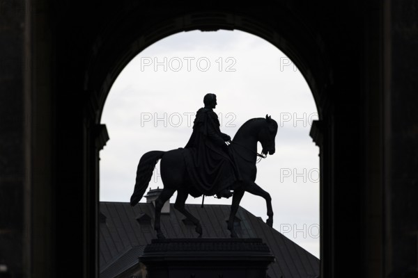 King John Monument through an archway of the Residenzschloss, Old Town, Dresden, Saxony, Germany