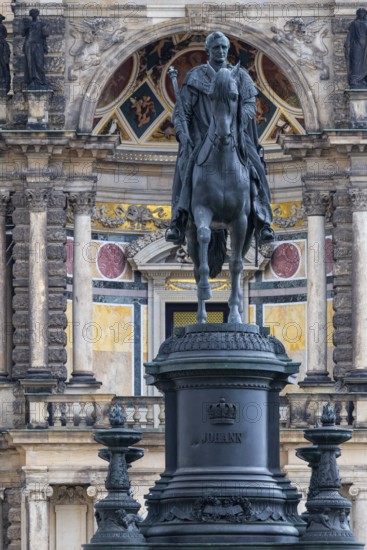 King John Monument in front of Semper Opera House, Theatre Square, Old Town, Dresden, Saxony, Germany