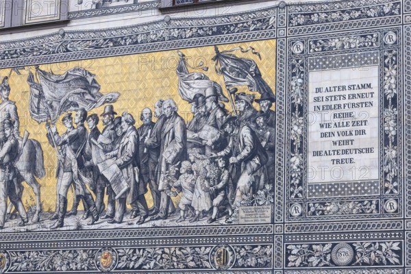 Procession of princes at the Royal Palace, picture made of tiles from Meissen porcelain, Augustusstrasse, Old Town, Dresden, Saxony, Germany