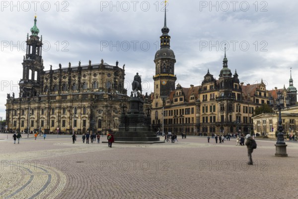 King John Monument on Theatre Square, Sanctissimae Trinitatis Cathedral, Royal Palace, Old Town, Dresden, Saxony, Germany