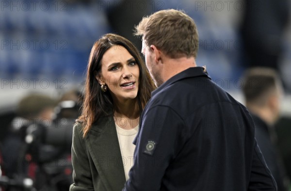Presenter Esther Sedlaczek in conversation with national coach Coach Julian Nagelsmann GER World Cup qualifier, international match, Germany v Luxembourg, PreZero Arena, Sinsheim, Baden-Württemberg, Germany