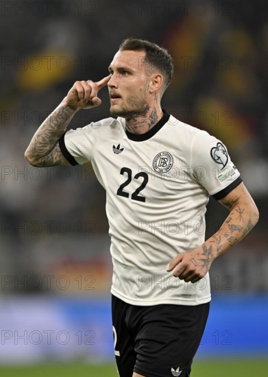 Goal celebration David Raum GER (22) Gesture Gesture World Cup qualifier, international match, Germany v Luxembourg, PreZero Arena, Sinsheim, Baden-Württemberg, Germany