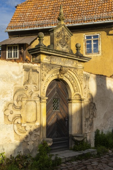 Wooden door, Museum Jahnaischer Hof, Old Town, Meissen, Saxony, Germany