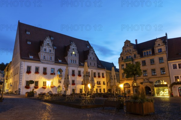 Market Square, Town Hall, Blue Hour, Old Town, Meissen, Saxony, Germany