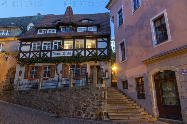 Vincenz Richter Wine House, Houses, Blue Hour, Old Town, Meissen, Saxony, Germany