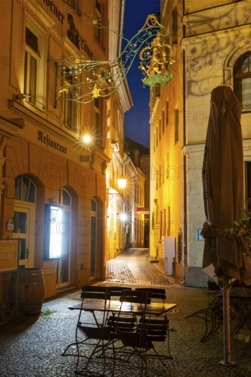 Art Nouveau, Häser, Alley, Blue Hour, Löwengässchen, Old Town, Meissen, Saxony, Germany