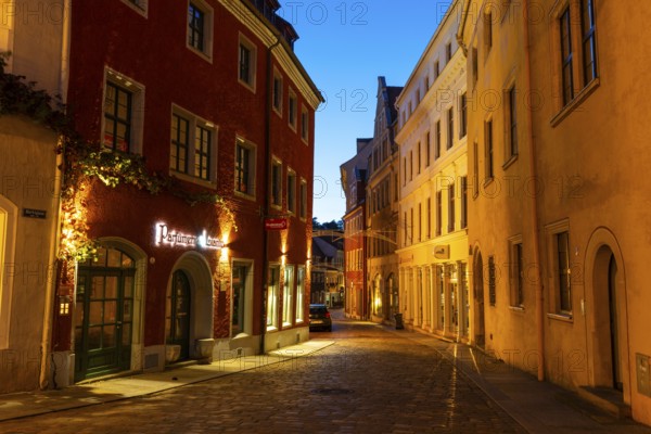 Marktgasse, Houses, Blue Hour, Old Town, Meissen, Saxony, Germany