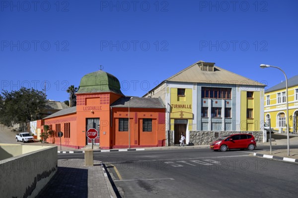 Facades of the former reading hall and gymnasium, Lüderitz, Karas Region, Namibia