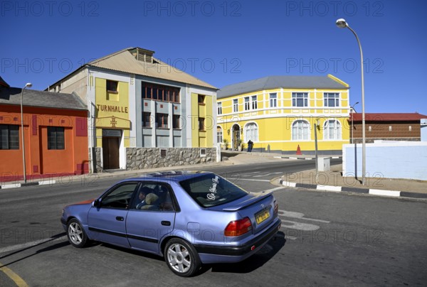 Street scene in front of the former gymnasium, Lüderitz, Karas Region, Namibia
