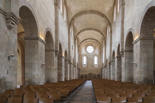 Interior view of the central nave, basilica, monastery church, founded in 1136, Eberbach Monastery, Eltville am Rhein, Rheingau, Hesse, Germany