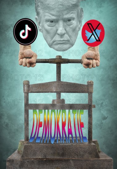 Symbolic image, asocial networks, X-Twitter, Elon Musk, TikTok, false reports, freedom, individuality, group, Donald Trump, vendetta, humanity, freedom of the press, journalism, journalists, politics, dissenters, fundamental rights and freedoms, basic law, constitution, against autocracy, democracy, form of government, freedom of opinion, future, security, dictatorship, oppression, arbitrariness, open life, Germany, Europe, USA, world