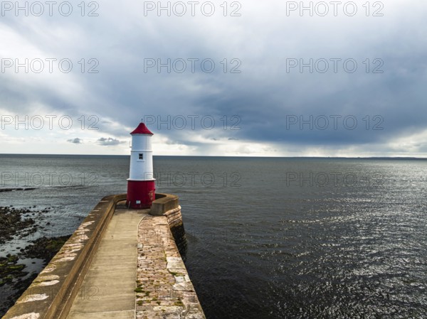 Berwick Pier and Lighthouse from a drone, Berwick-upon-Tweed, England, United Kingdom