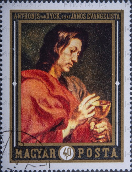 Saint John the Evangelist. Portrait on a Hungarian postage stamp