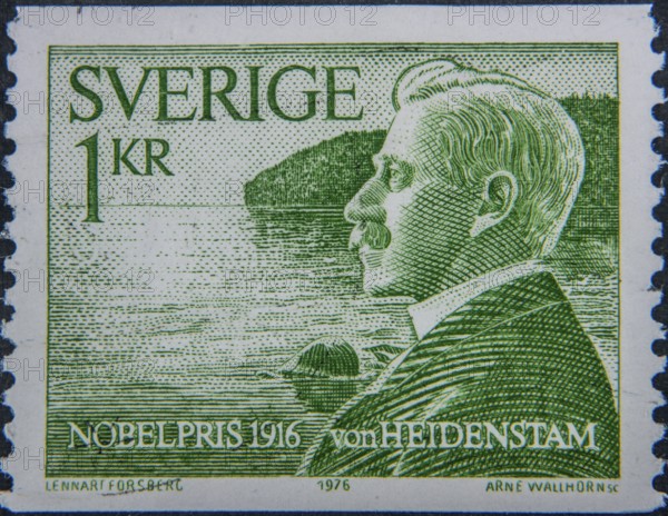 Verner von Heidenstam (1859-1940) was a Swedish writer and poet. He was a member of the Swedish Academy from 1912 to 1940 and was awarded the Nobel Prize in Literature in 1916. Portrait on a Swedish stamp