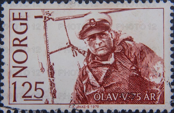 Olav V., 1903-1991, king of Norway, portrait on a Norwegian postage stamp
