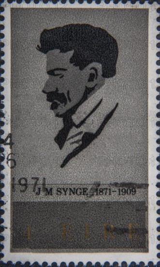 Edmund John Millington Synge (1871-1909), popularly known as J. M. Synge, was an Irish playwright, poet, writer, and collector of folklores. Portrait on an Irish postage stamp