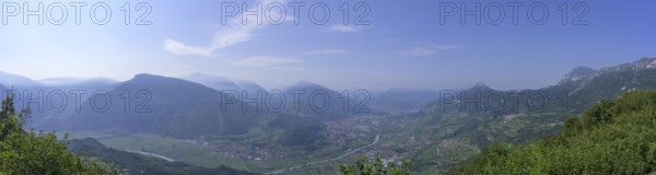 View from Malga Cimana into the Adige Valley towards Rovereto, Villa Lagarina, Trentino, Italy