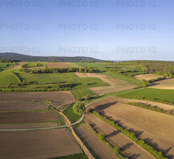 Aerial view of fields above, St.Veit, Berndorf, Lower Austria, Austria