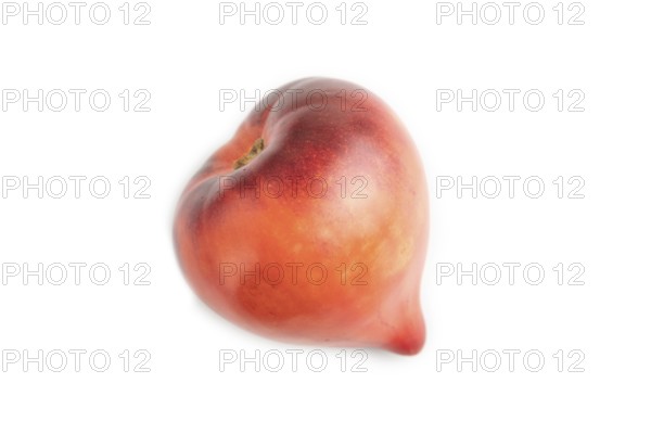Red Heart shape tomatoes isolated on white background. Top view, copy space, flat lay, healthy food, vegetable, minimalism