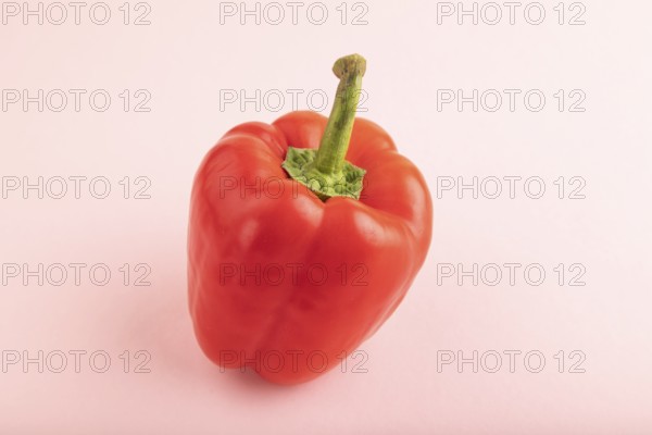 Red pepper on pink pastel background. Side view, copy space. healthy food, vegetable, minimalism