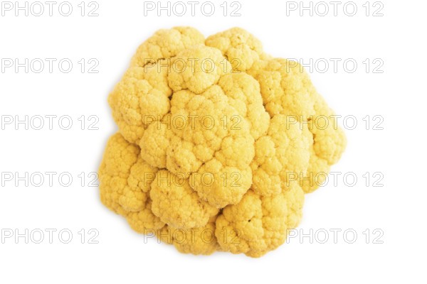 Yellow Cauliflower isolated on white background. Top view, copy space, flat lay. healthy food, vegetable, minimalism