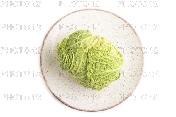 Green lettuce isolated on white background. Top view, copy space, flat lay. healthy food, vegetable, minimalism
