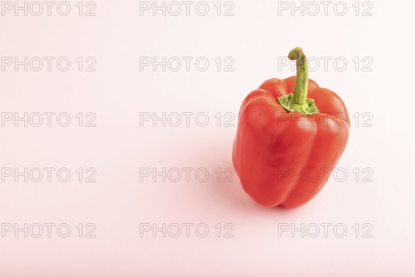 Red pepper on pink pastel background. Side view, copy space. healthy food, vegetable, minimalism