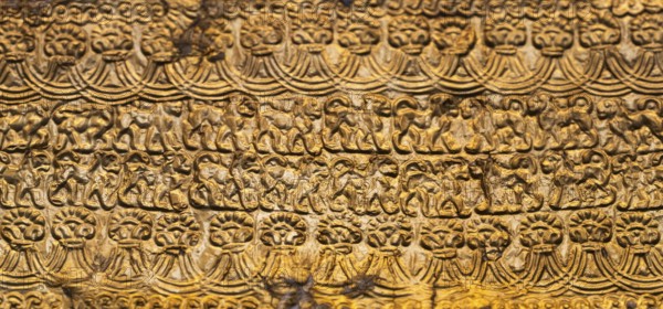 Antique gold relief depicting lions, British Museum, London, London region, England, Great Britain