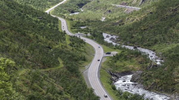 Kongevegen or King's Road, Olavsleden pilgrimage route, Drivdalen valley, ascent to Dovrefjell, in the valley E6 motorway, Oppdal municipality, Trøndelag county, Norway