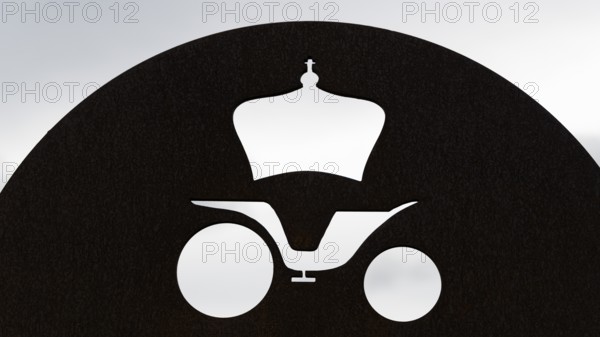 Carriage with crown, symbolising the Kongevegen or King's Road, Olav's Way or Olavsleden, Drivdalen valley, Dovrefjell, Oppdal municipality, Trøndelag county, Norway