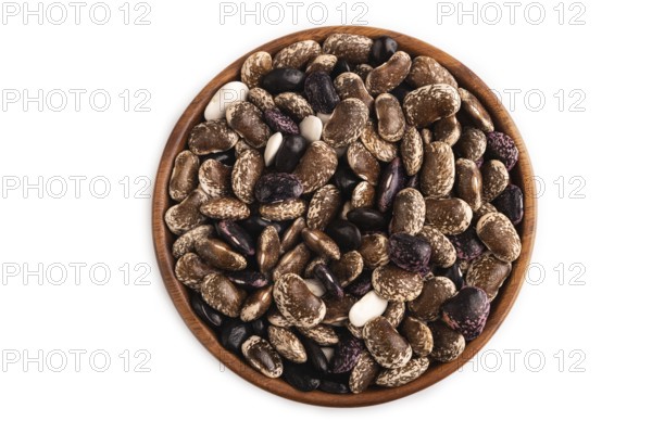 Wooden bowl with Kidney beans isolated on white background, top view, flat lay, close up, minimalism