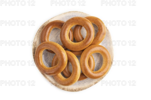 Homemade Ring Bagel isolated on white background. top view, flat lay, close up