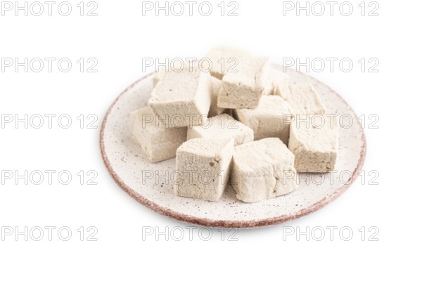 Coffee marshmallow isolated on white background. side view, close up