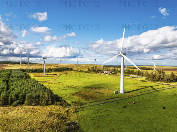 Wind Farm from a drone in southeast Scotland, UK