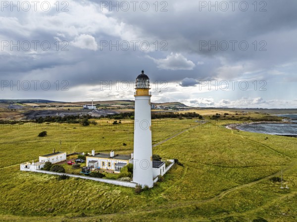 DefaultRain Clouds over Barns Ness Lighthouse from a drone, Dunbar, East Lothian, Scotland, UK