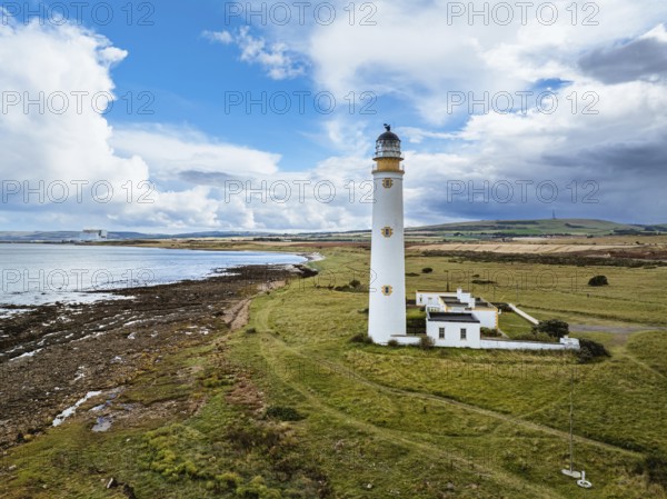 Barns Ness Lighthouse from a drone, Dunbar, East Lothian, Scotland, UK