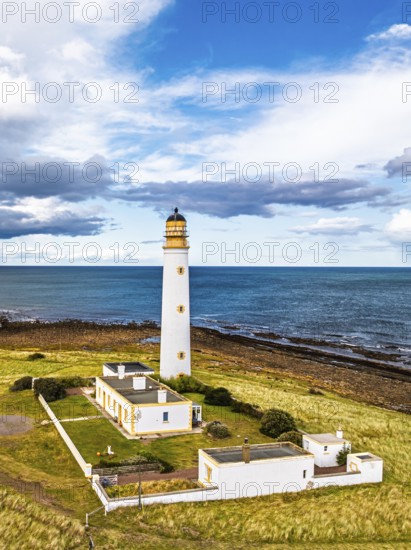 Barns Ness Lighthouse from a drone, Dunbar, East Lothian, Scotland, UK