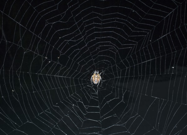Tropical Red and Black Orb-weaving Spider (Eriophora fuliginea) weaving, Costa Rica, Central America